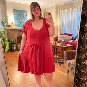 Anthropologie 2X red/pink casual knit mini dress